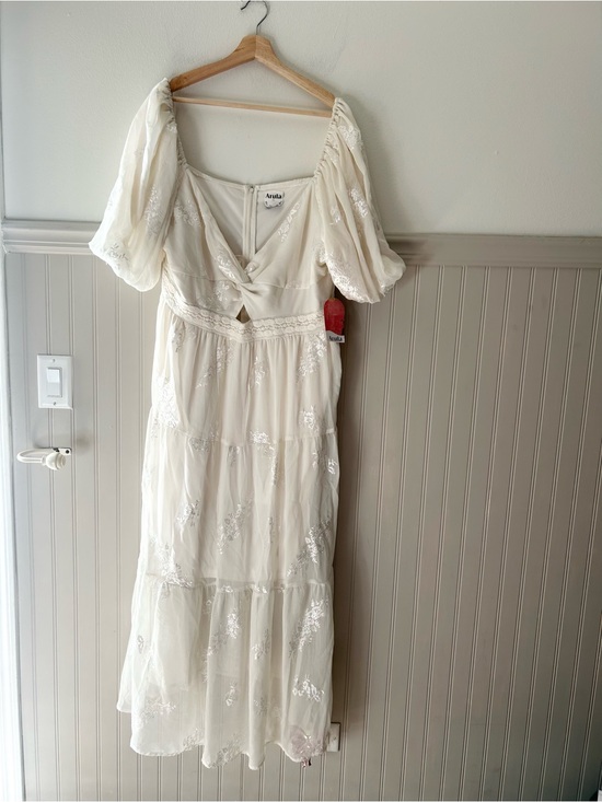 ARULA Dresses & Skirts - ⭐️ NEW Arula 2X Cream Daniella Floral Puff Sleeve Tiered Maxi Dress